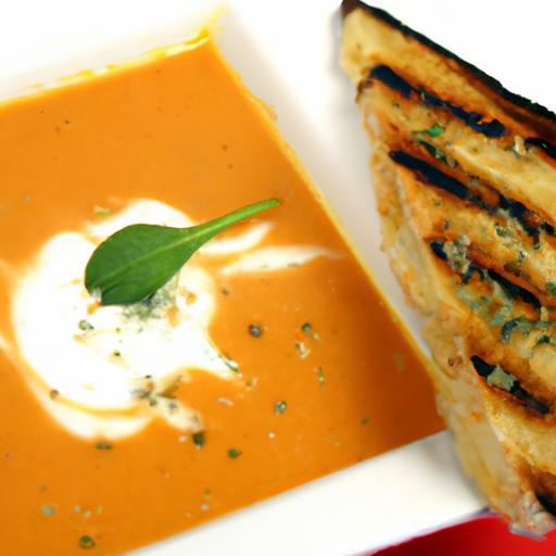 Savor the Classic: Creamy Tomato Basil Soup with Grilled Cheese