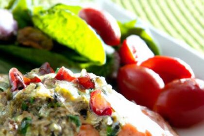 Fresh Flavor Fusion: Pesto Salmon with Cherry Tomato Salad