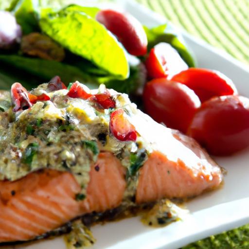 Fresh Flavor Fusion: Pesto Salmon with Cherry Tomato Salad