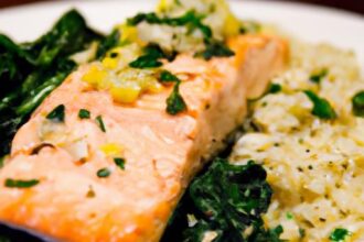 Zesty Lemon Garlic Salmon with Vibrant Spinach Rice Bowl