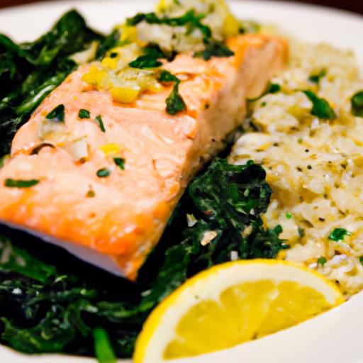 Zesty Lemon Garlic Salmon with Vibrant Spinach Rice Bowl