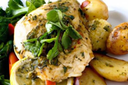 Zesty Lemon Herb Chicken Paired with Crispy Roasted Veggies