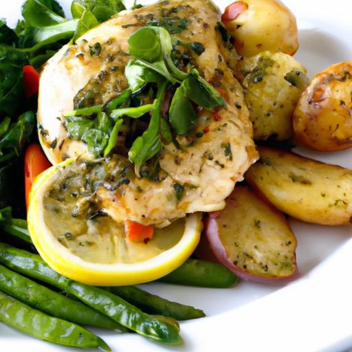 Zesty Lemon Herb Chicken Paired with Crispy Roasted Veggies