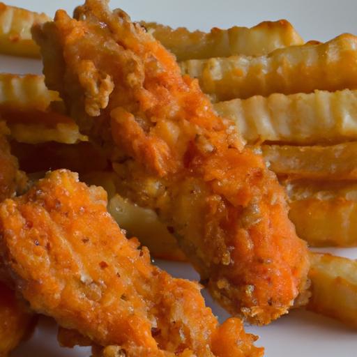 Crunchy chicken Tenders Paired with Sweet Potato Fries Delight