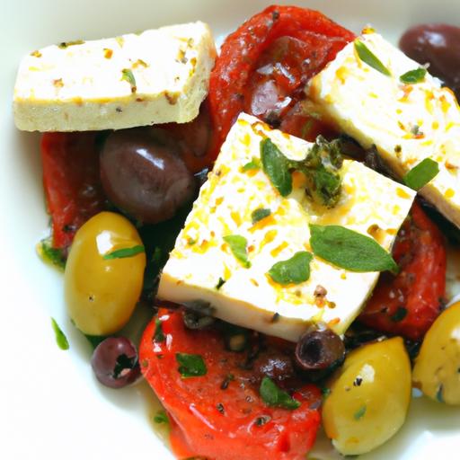 Savory baked Feta with Juicy Tomatoes and Briny Olives