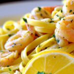 Zesty Creamy Lemon Garlic Pasta with Succulent Shrimp Delight