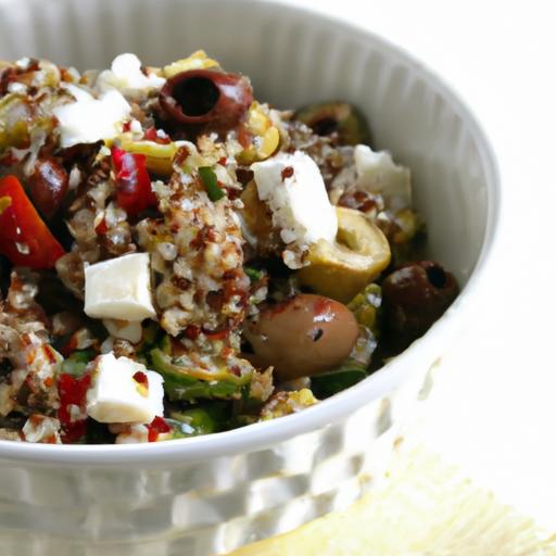 Bright Mediterranean Quinoa bowl with Feta and Olives