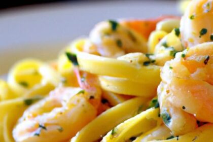 Zesty Creamy Lemon Garlic Pasta with Succulent Shrimp Delight