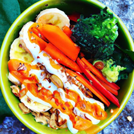 Colorful Rainbow Nourishment Bowls with Maple Tahini Drizzle