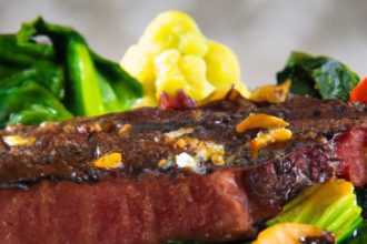 Savor New York Strip with Garlic Butter & Roasted Veggies