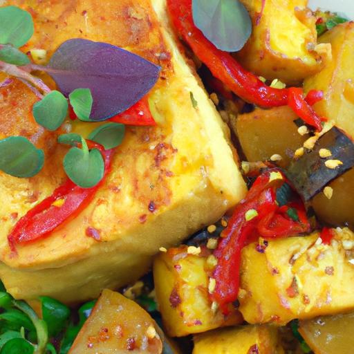 Crunchy Baked Tofu Meets Roasted Sweet Potato Delight