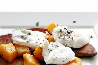 Sunrise Delight: Sweet Potato Hash with Perfect Poached Eggs