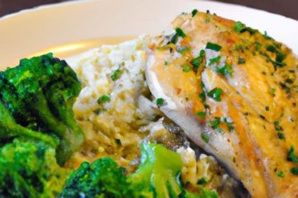 Zesty Baked Lemon Herb Chicken with Vibrant Broccoli Rice